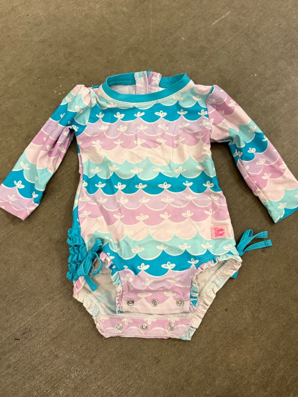 RuffleButts Mermaid Long Sleeve One-Piece Rash Guard 6-12m